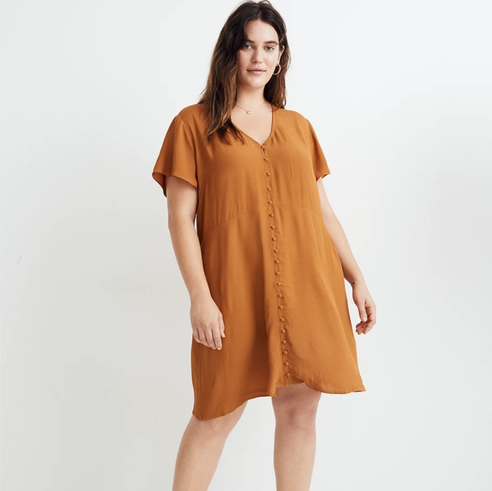 Madewell Button-Front Midi Dress in Mustard yellow